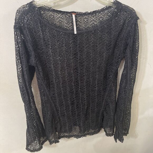 Free People On The Road Twisted Tee Sheer Knit Lace Mesh Slit Top Medium - Picture 1 of 7